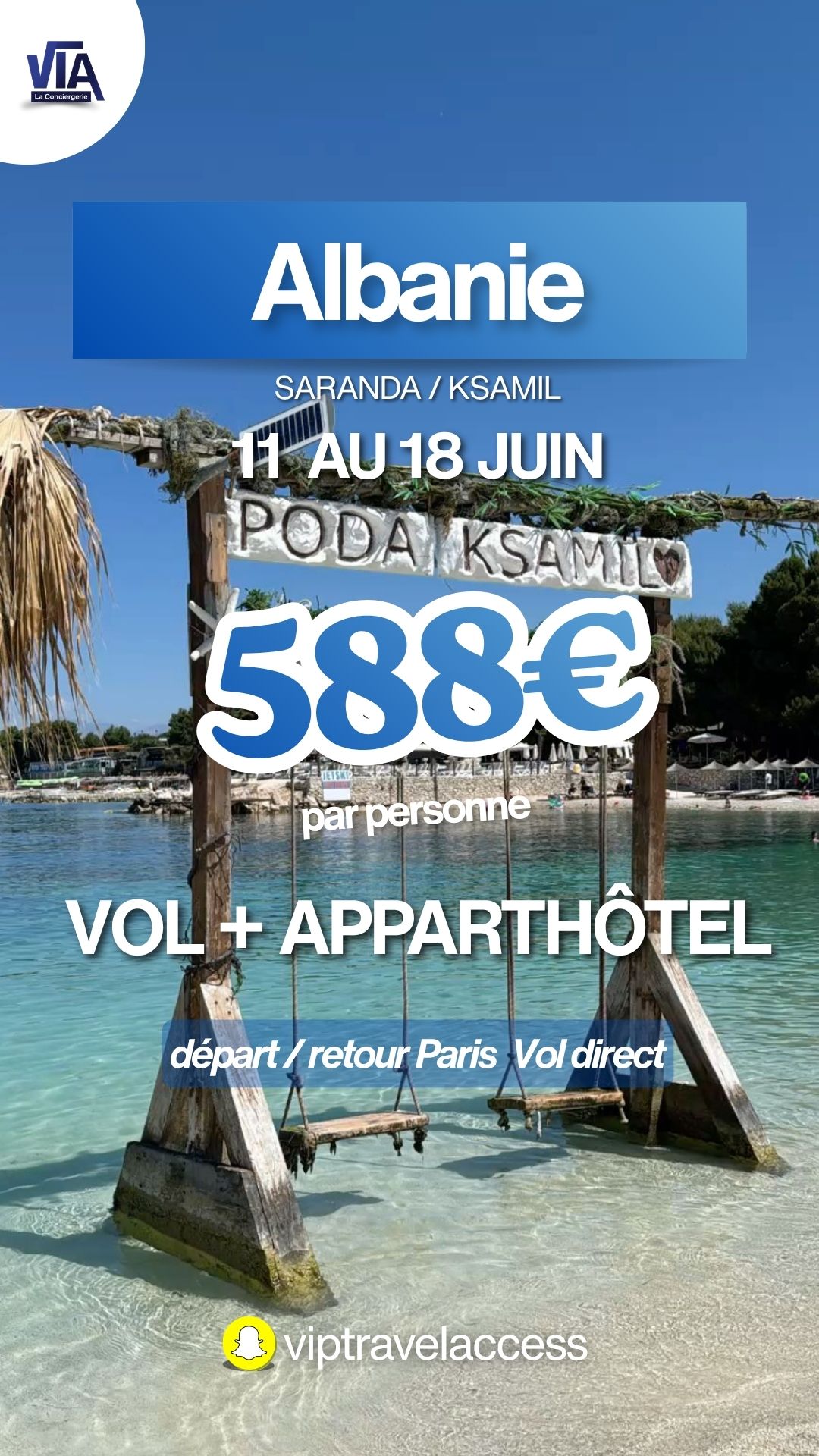 Flyer de l'offre VIP Travel Access pour l'Albanie (Saranda / Ksamil)